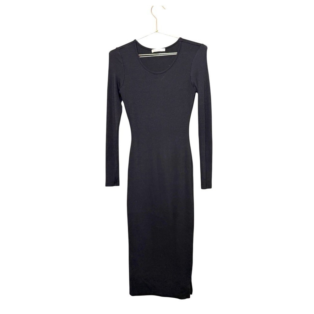 Marine Layer Lexi Black Ribbed Long Sleeve Midi Dress‎ Women Size XS
